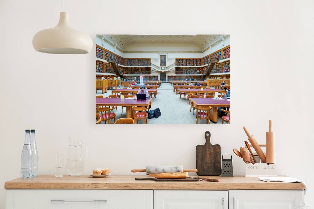 Grand library in Sydney with students and researchers at work Reproduction