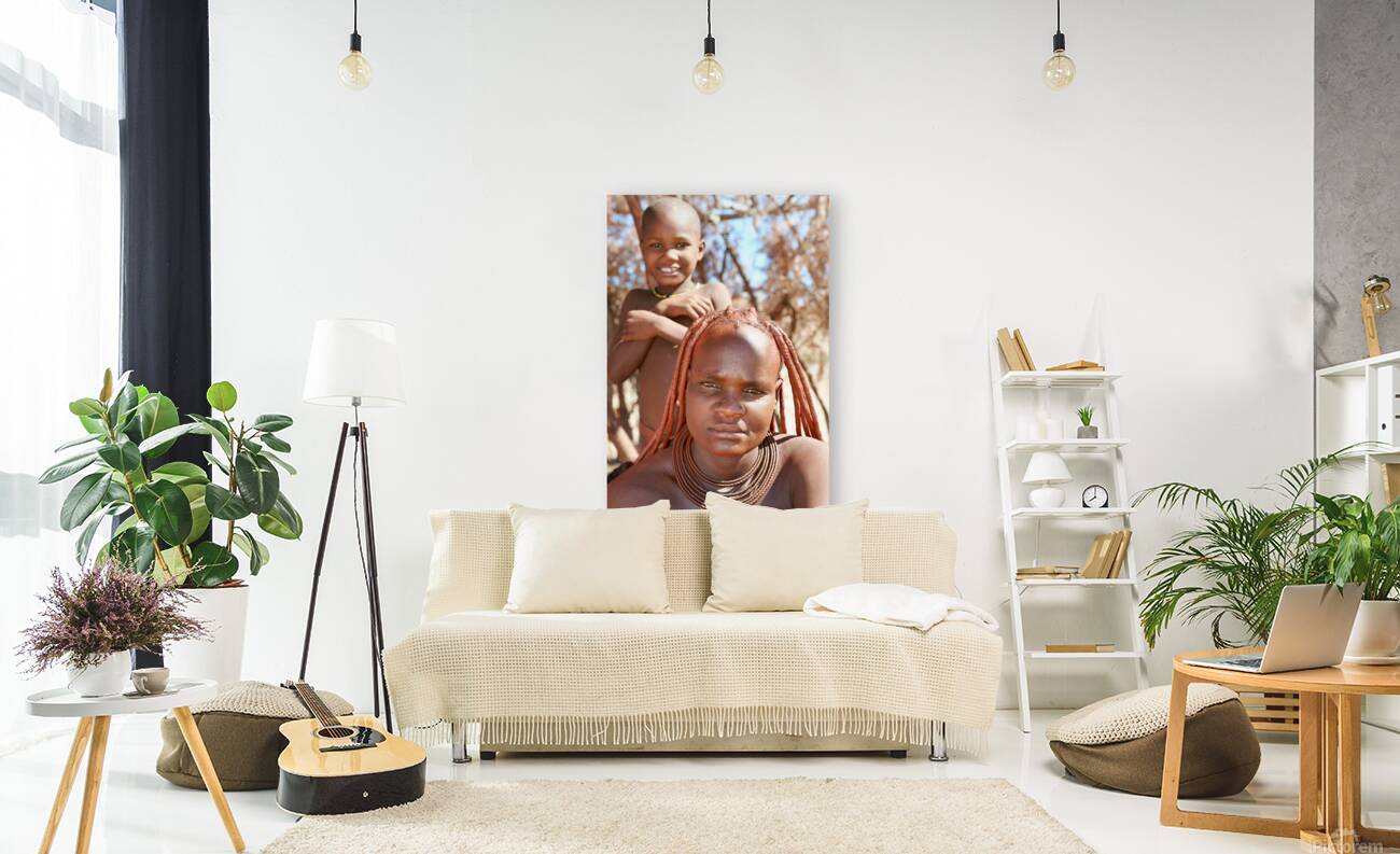 Portrait of Himba woman and child in Kunene region of Namibia Reproduction