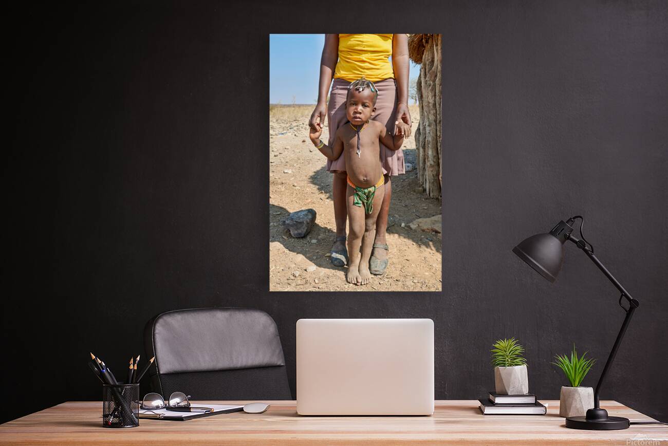 Portrait of Zemba Bantu child and mother in Kunene Region Namibi Reproduction