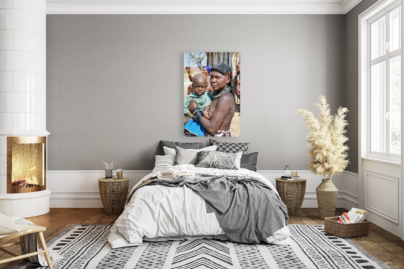 Portrait of young Zemba woman holding child in Kunene Region Reproduction