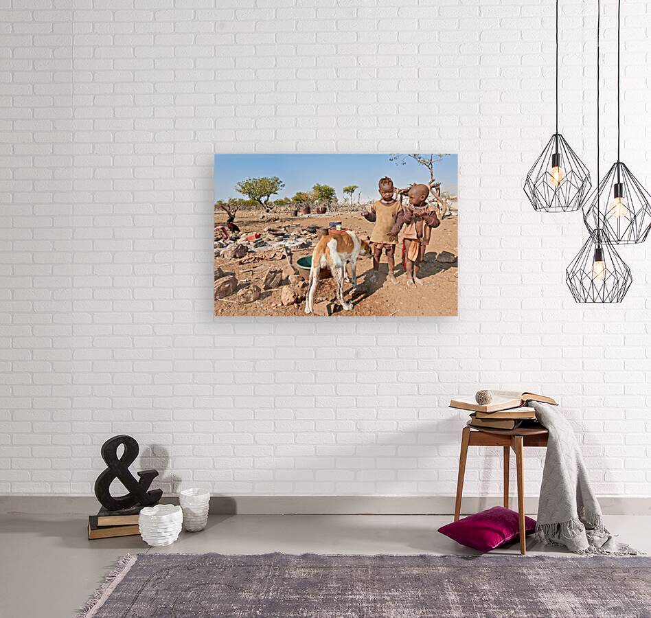 Children playing near their home in Himba Village in Namibia Reproduction
