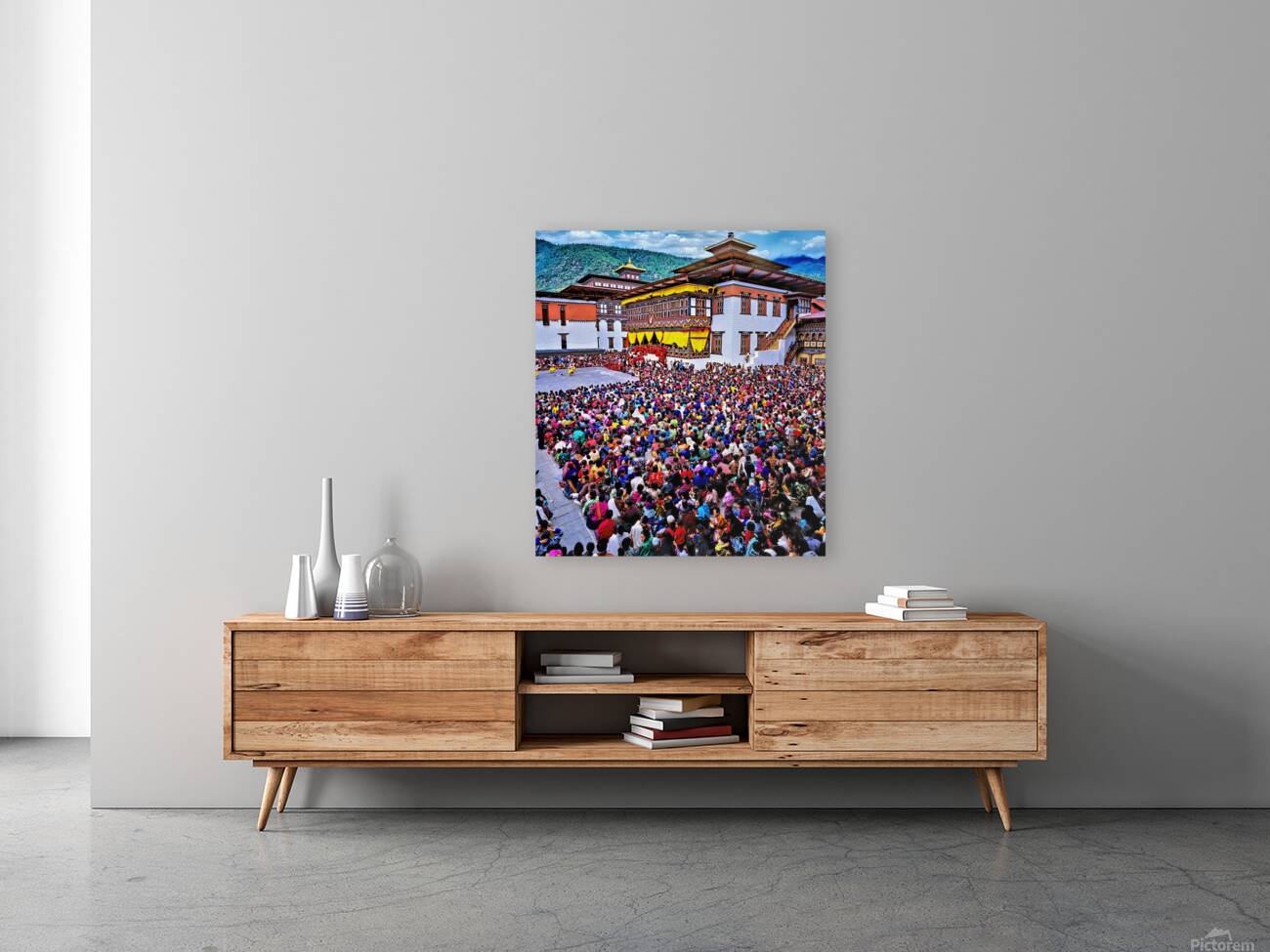 Large crowd at a traditional Bhutanese festival. Reproduction