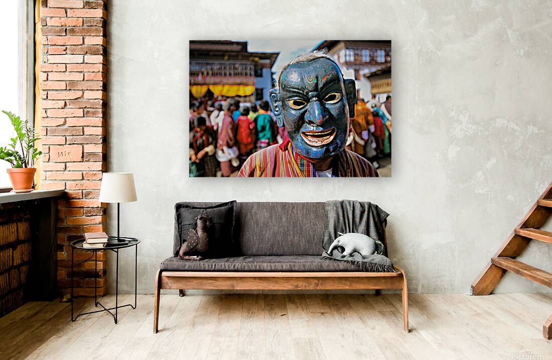 Traditional blue mask at a festival. Reproduction