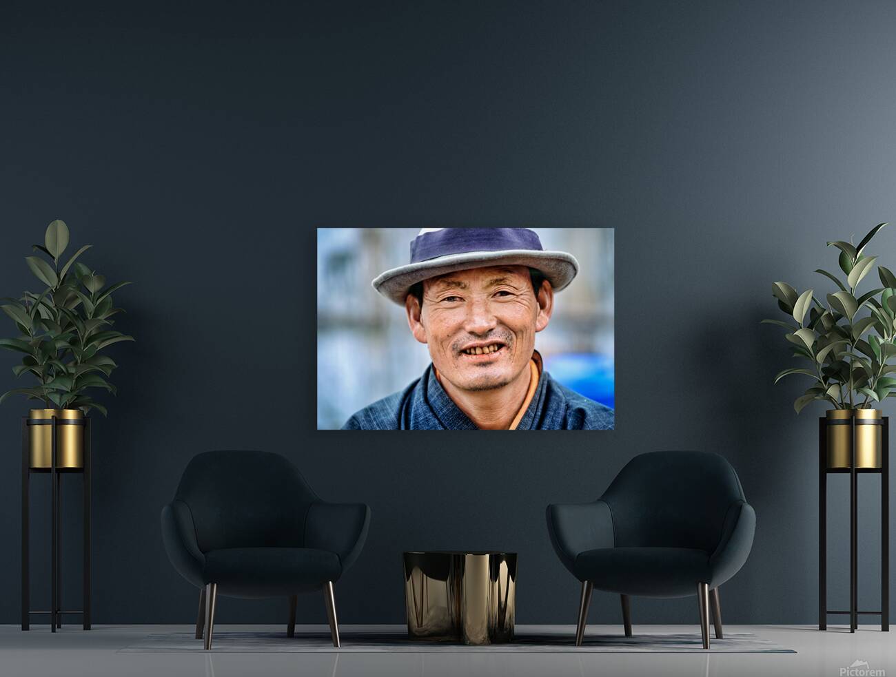 Portrait of a smiling man wearing a hat. Reproduction