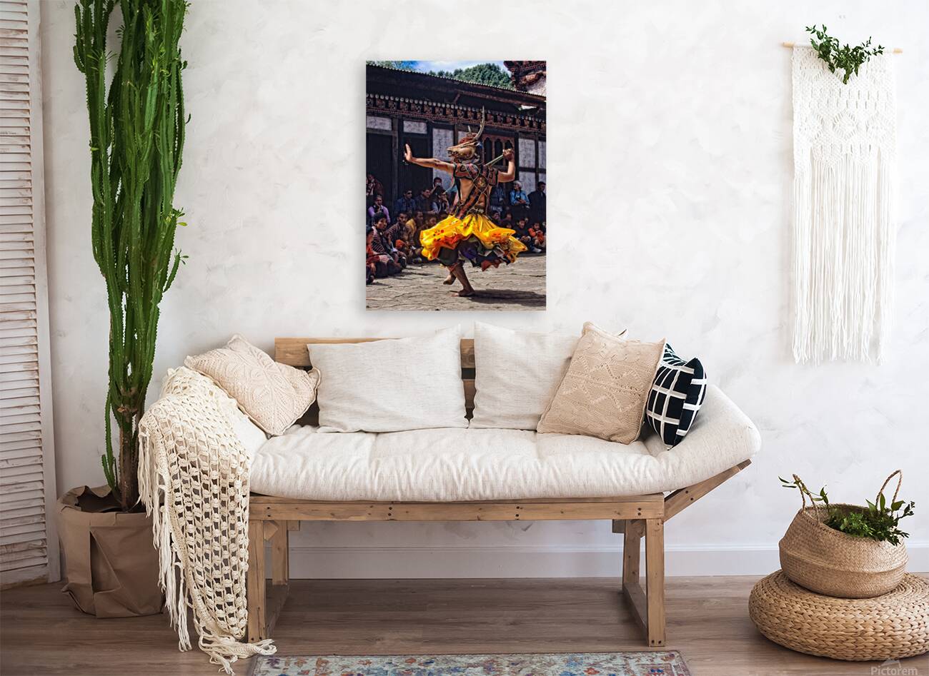 Bhutanese masked deer dancer performs for an attentive audience. Reproduction