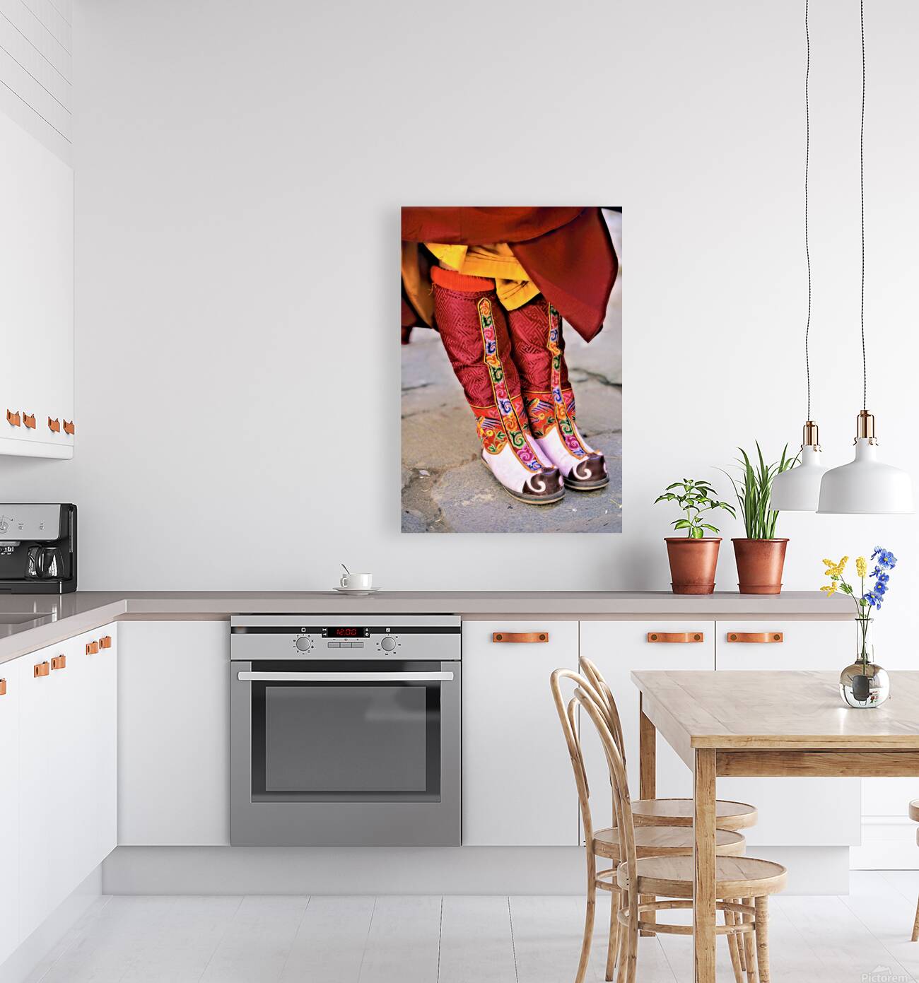 Colorful embroidered traditional boots and robes. Reproduction