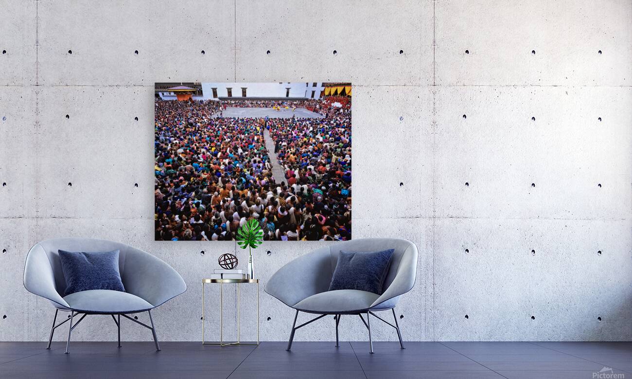 Large crowd watches traditional dance performance at outdoor fes Reproduction