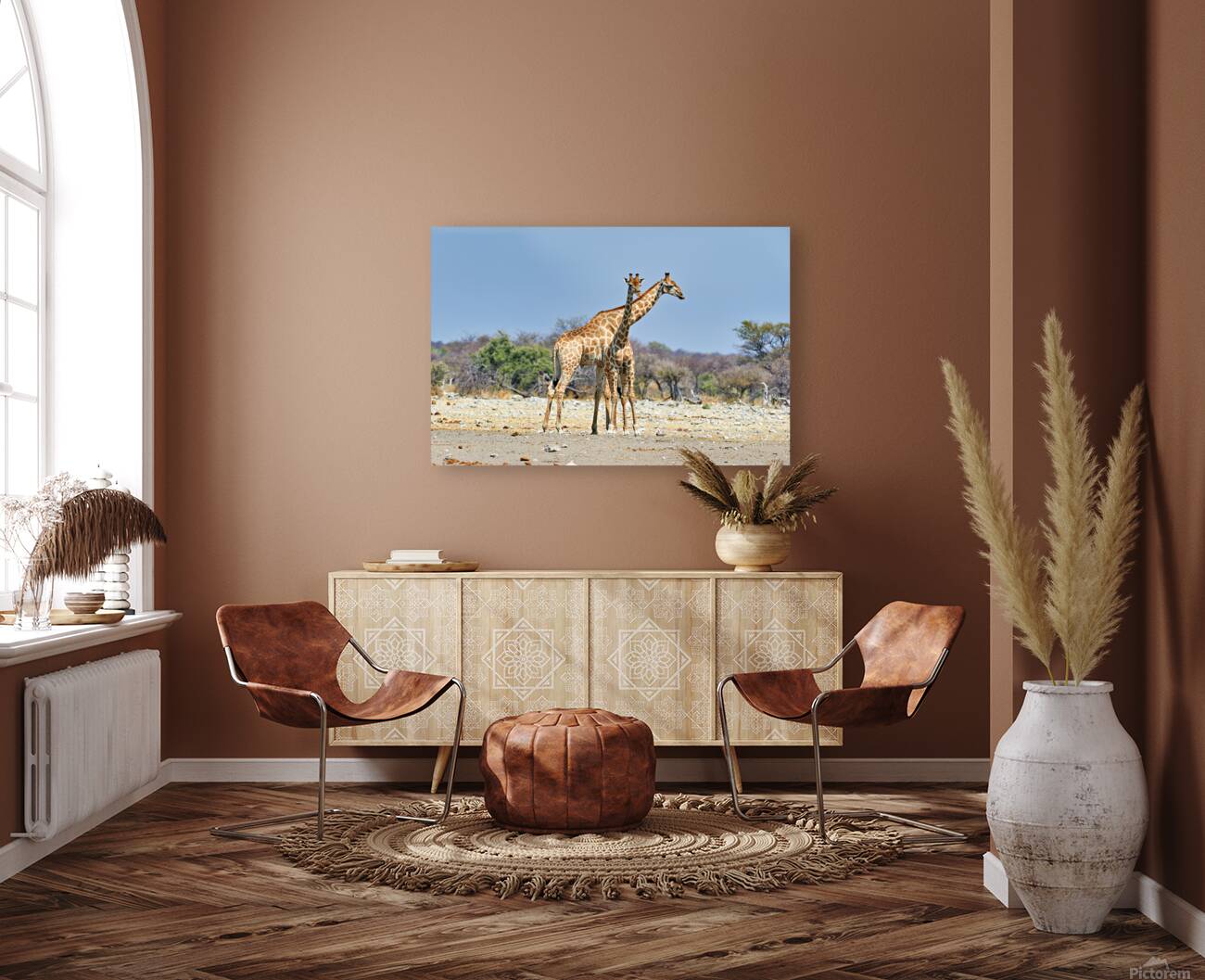 Giraffes walking together in Etosha National Park Namibia Reproduction