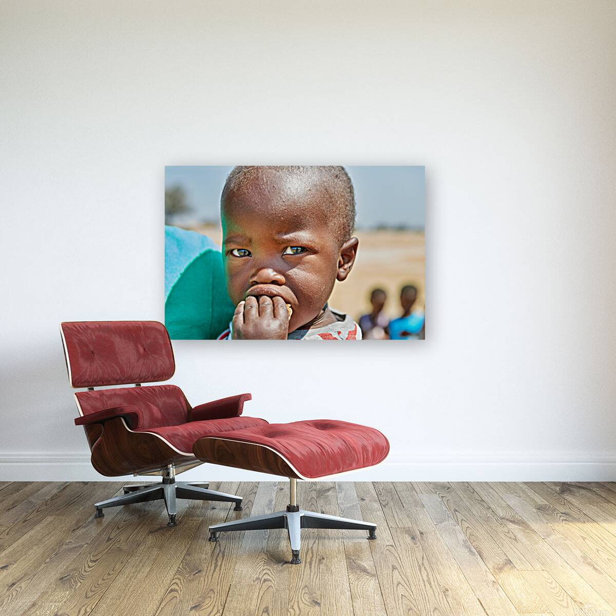 Sad boy in Kavango Region of Namibia looks thoughtful and lost Reproduction