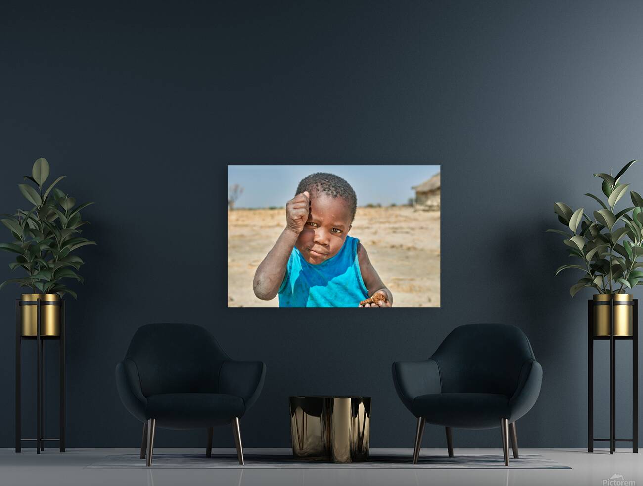 Joyful boy in Kavango Region playing in Namibia Reproduction