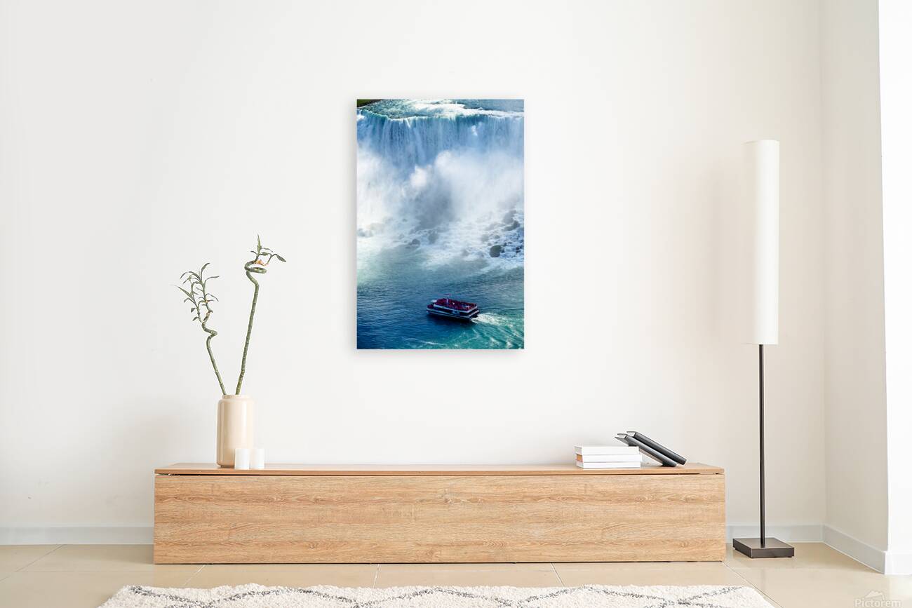 Tourists on a boat near Niagara Falls. Reproduction