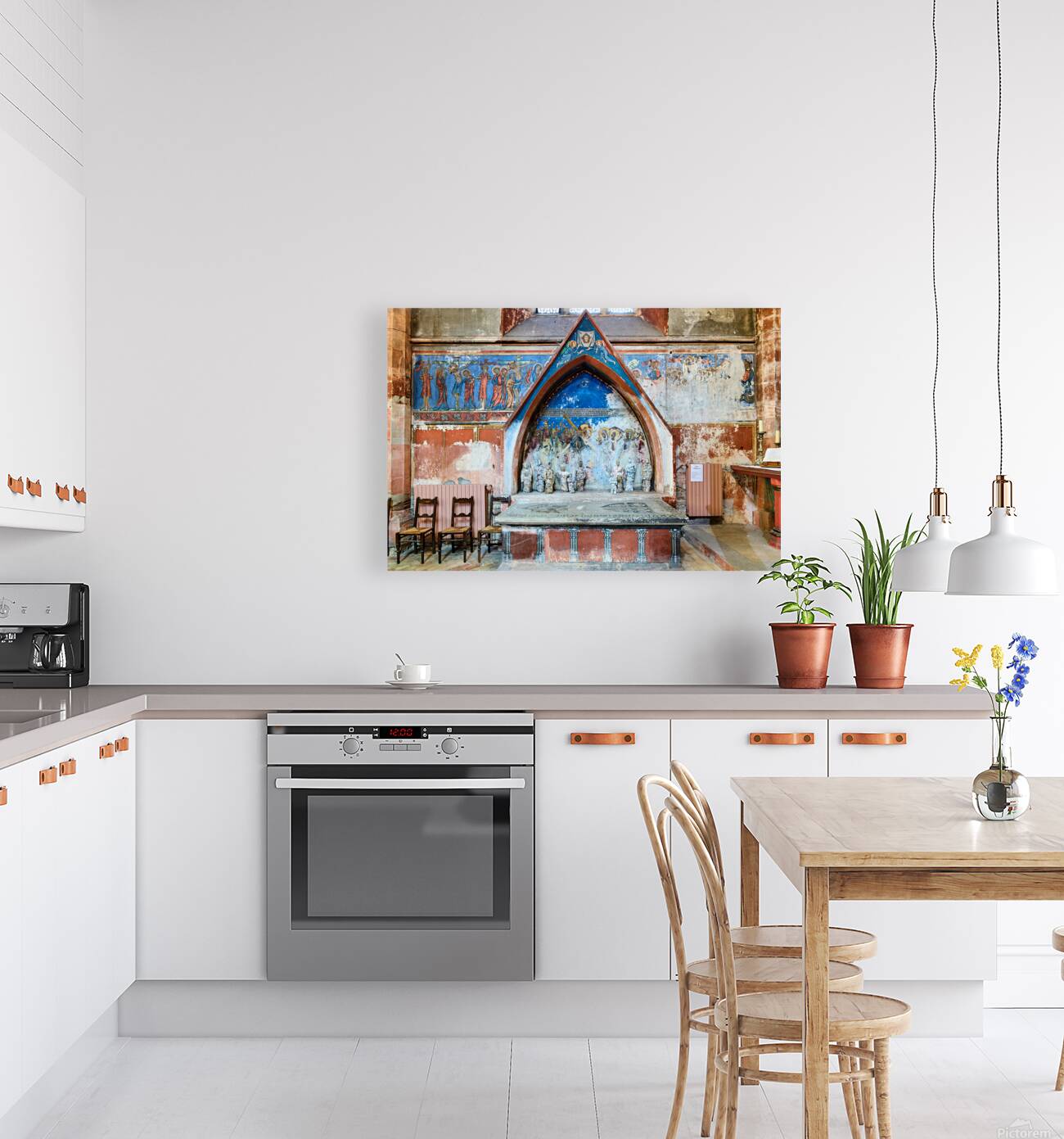 Old wall art and stone altar inside Saint Pierre le Jeune church Reproduction