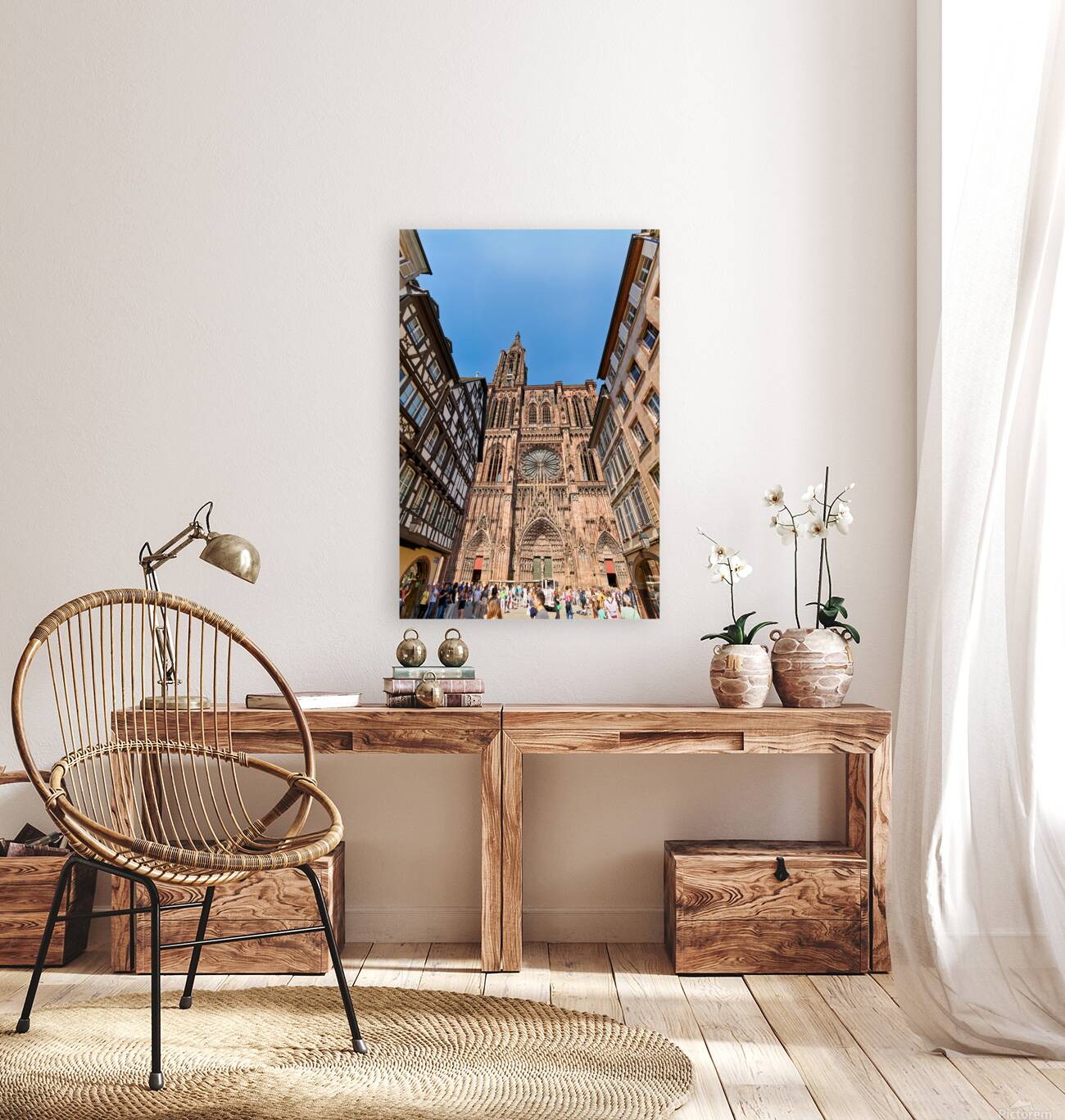 Tourists gather at Strasbourg Cathedral in Alsace on a sunny day Reproduction