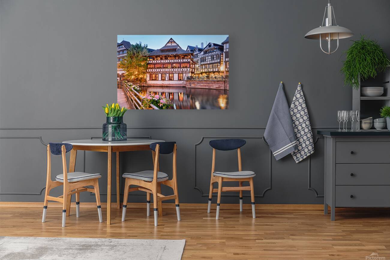 Timber houses in Petit France district by the water in Strasbour Reproduction