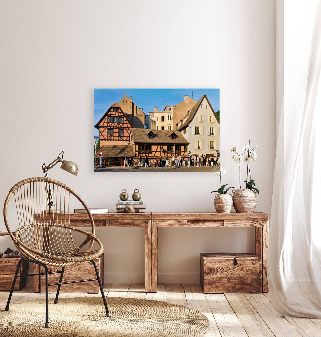 Historic houses and people walking in Petit France Strasbourg Reproduction