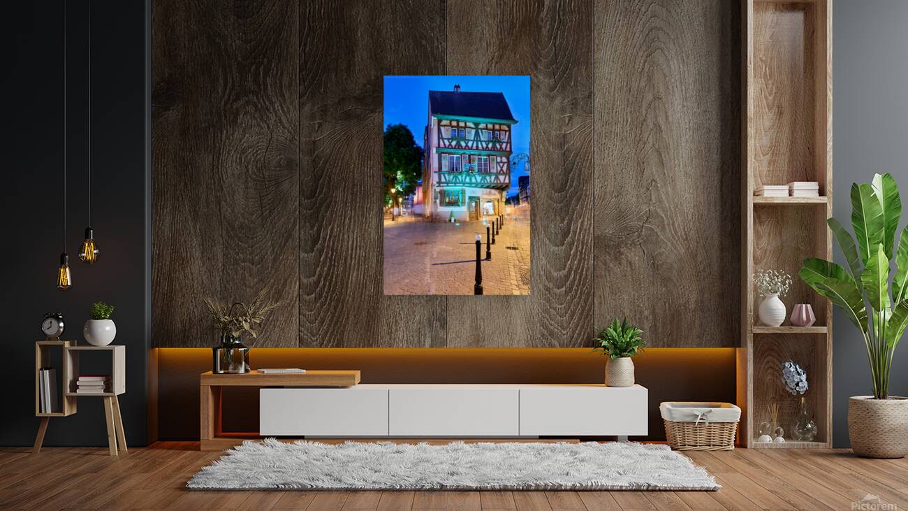 Timber framed houses in Colmar at night with soft lights Reproduction