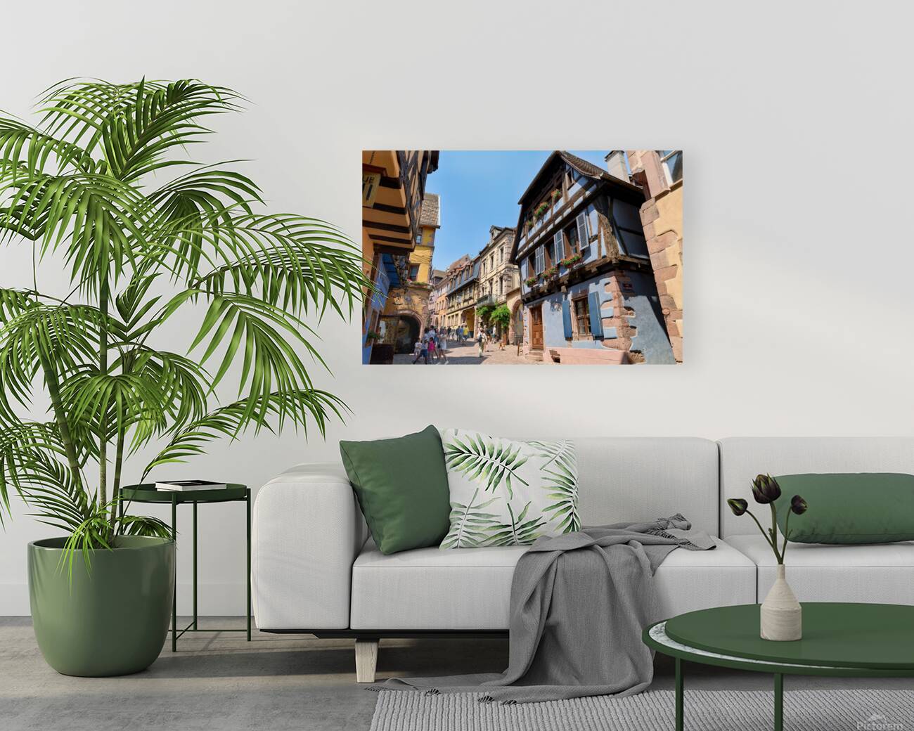 Visitors discover timber houses in Riquewihr Alsace Reproduction