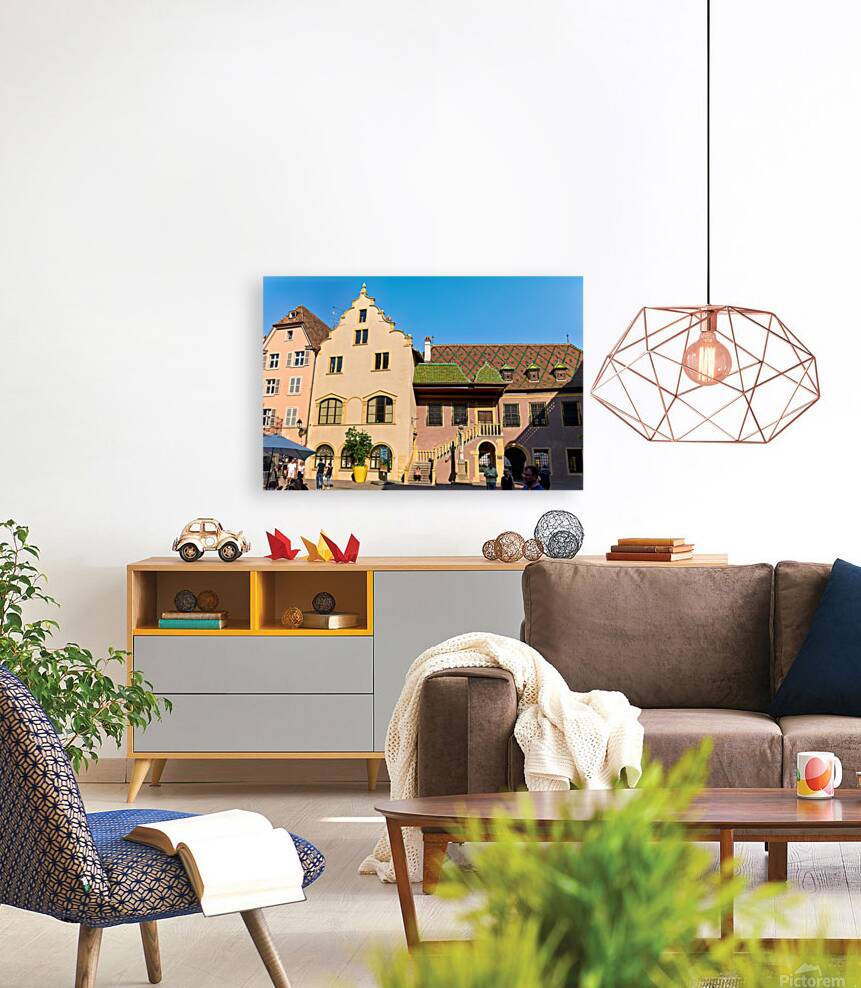 Visitors gather at Koifhus old custom house in Colmar Alsace Reproduction