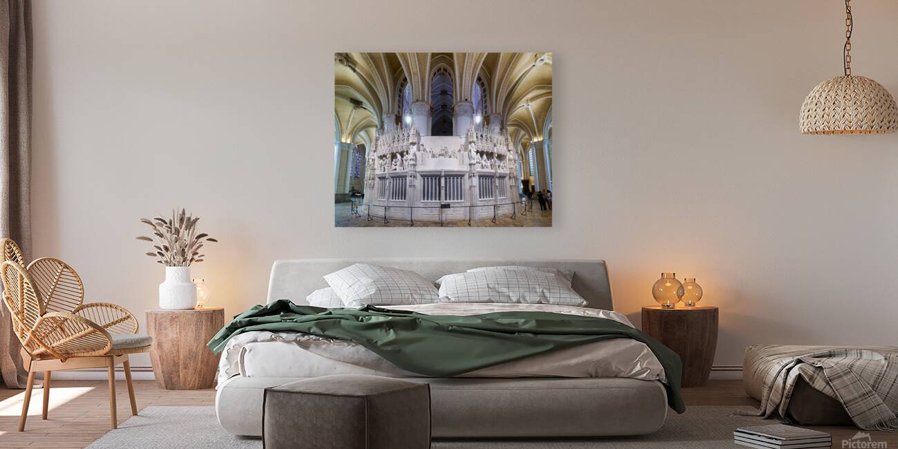 Cathedral interior in Chartres with detailed white altar area Reproduction