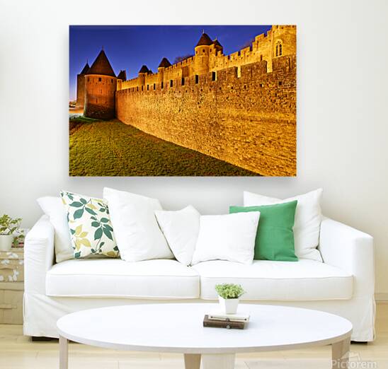 Exploring the ancient walls of Carcassonne in France at twilight Reproduction