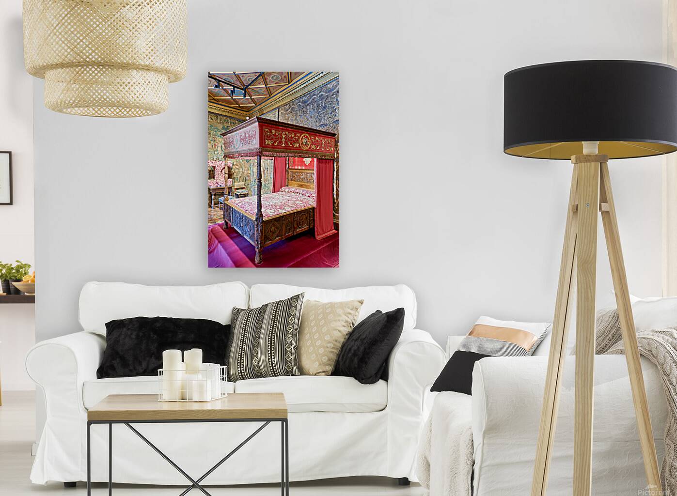 Historic bed at Chateau de Chenonceau in France Reproduction