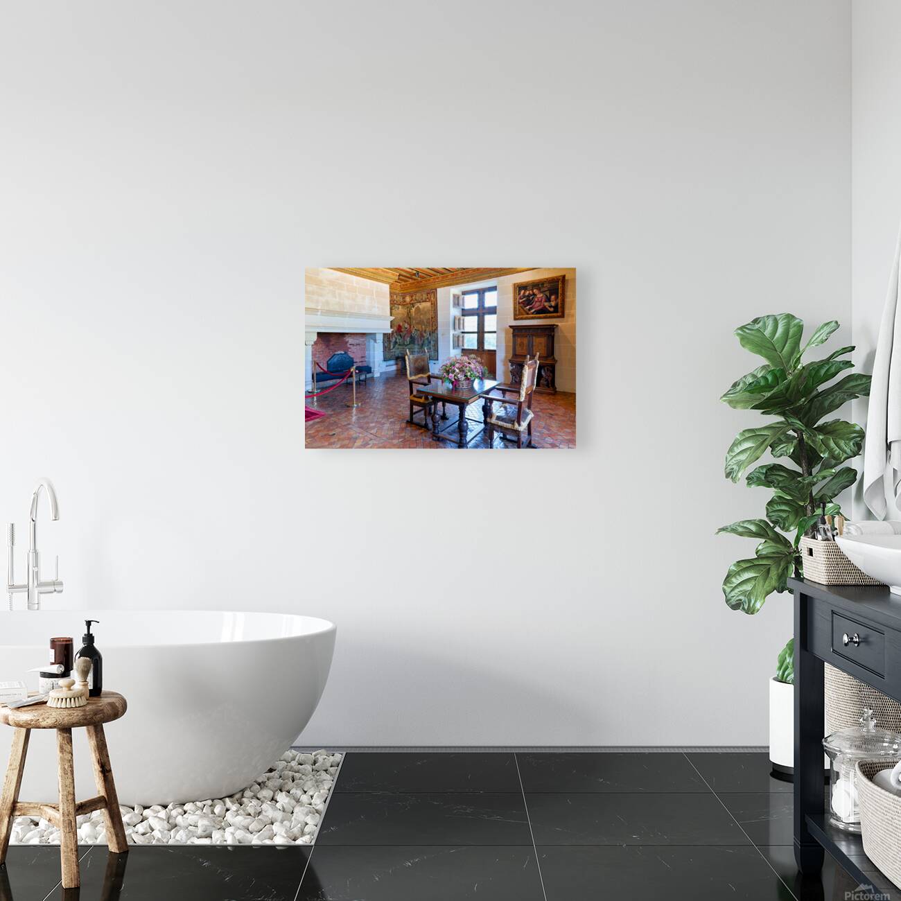 Interior of Chateau de Chenonceau in France with furniture and d Reproduction