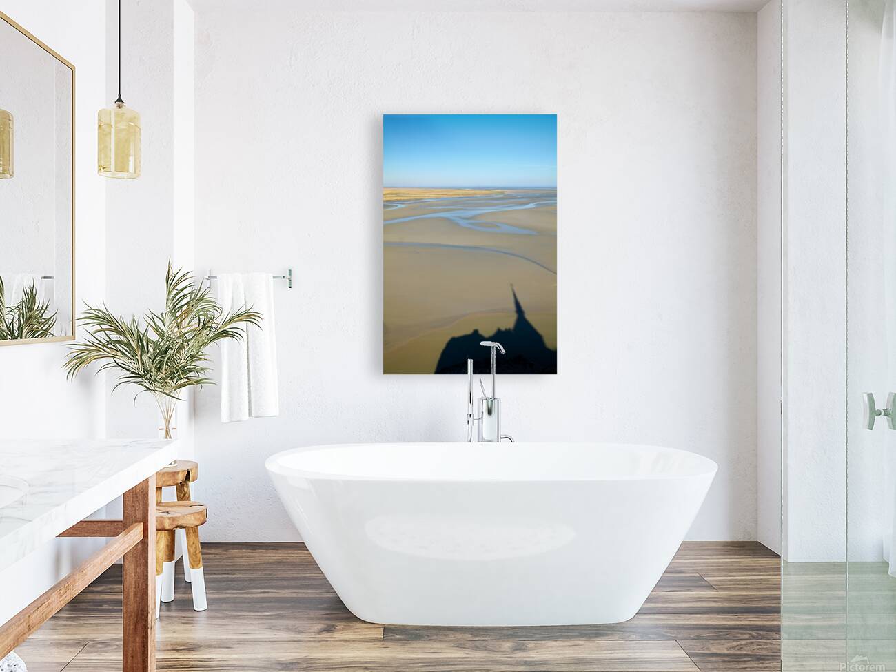 View of Mont Saint Michel abbey during low tide in Normandy Fran Reproduction