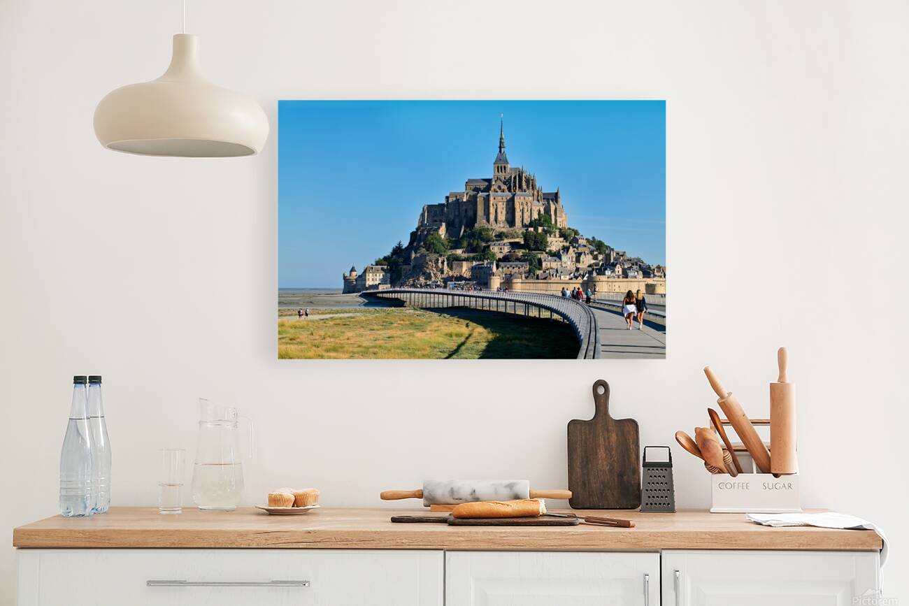 Tourists walking along the path to Mont Saint Michel in Normandy Reproduction