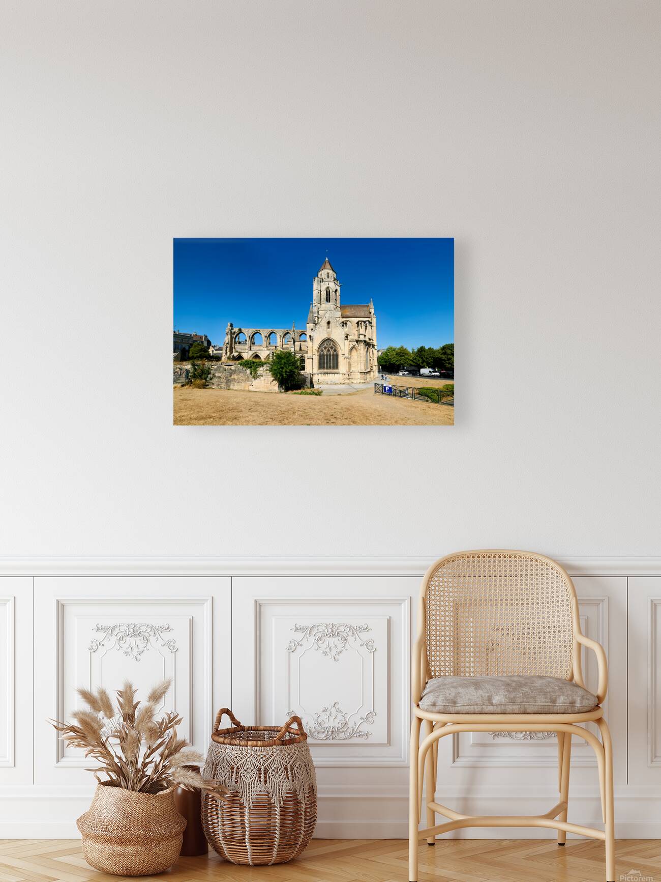 Church of Saint Etienne le Vieux stands in ruins in Caen France Reproduction