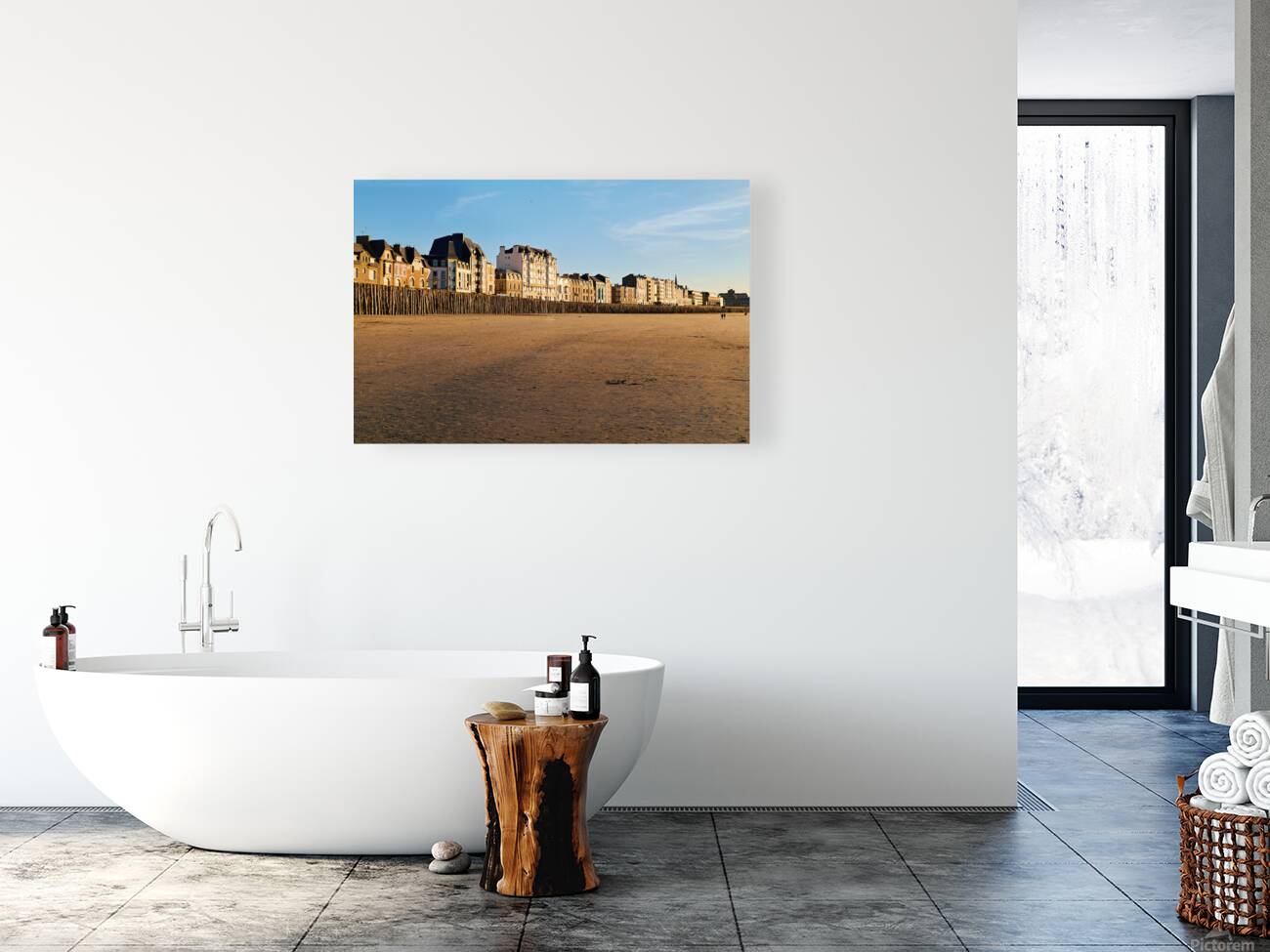 Grand Plage du Sillon beach at dusk in Saint Malo Brittany Fra Reproduction