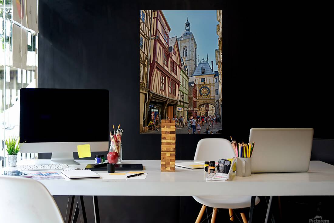 Walking in Rouen near Le Gros Horloge clock in Normandy France Reproduction