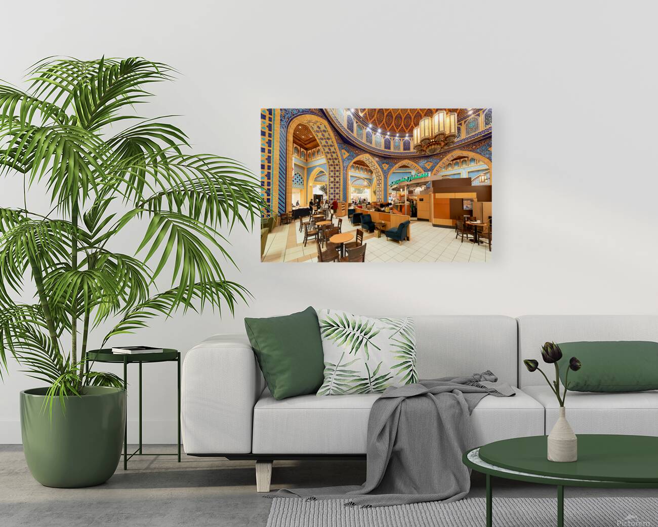 Starbucks store in decorated mall with customers in Dubai UAE Reproduction