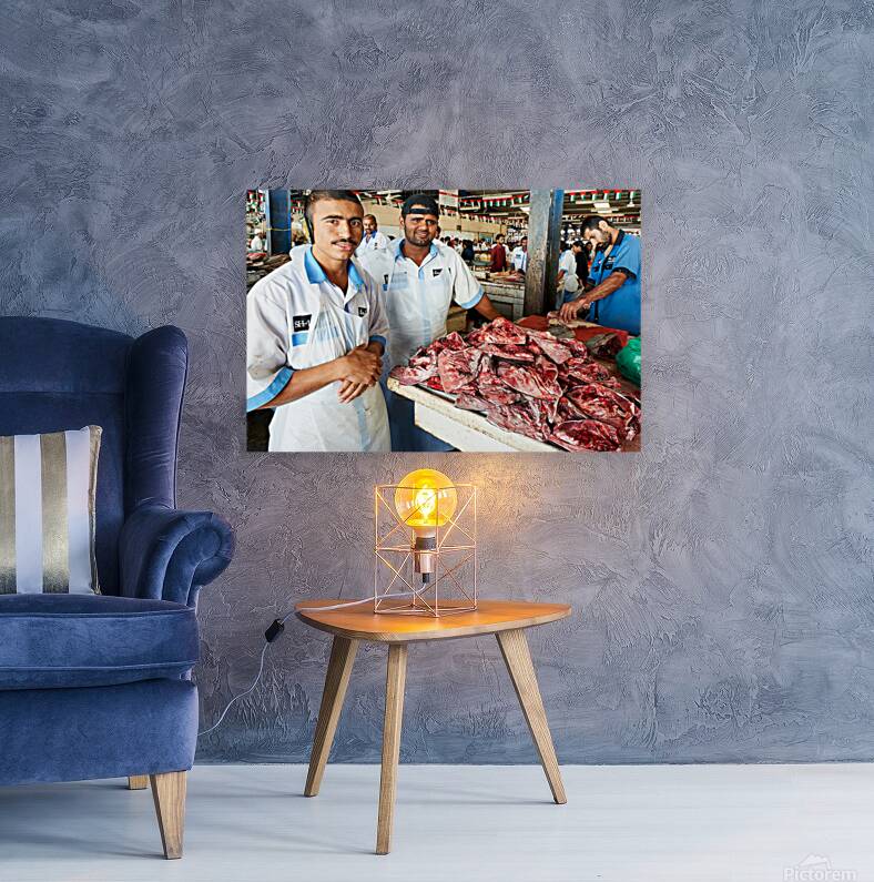 Fish market scene with men at work in Dubai UAE Reproduction