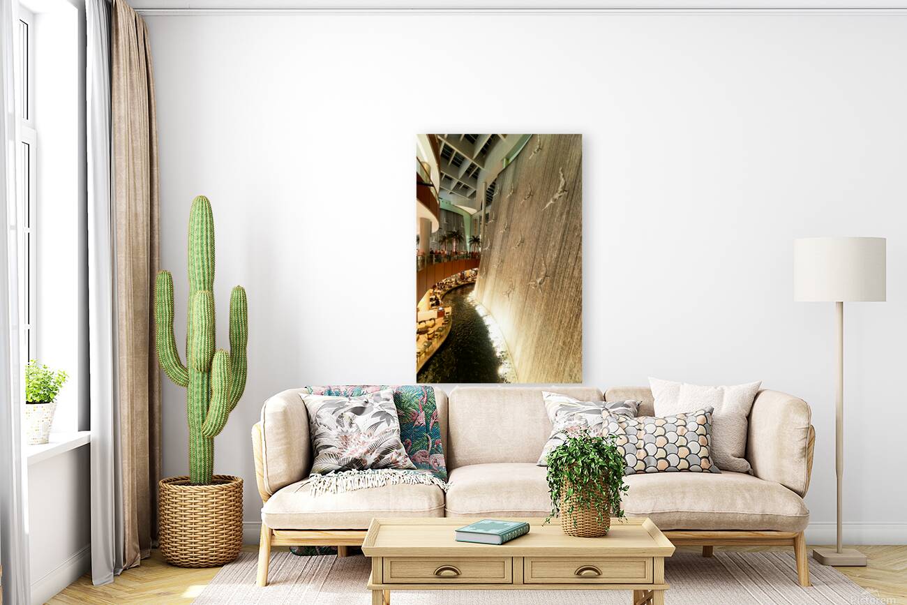 Indoor waterfall with diving sculptures and dining in Dubai UAE Reproduction