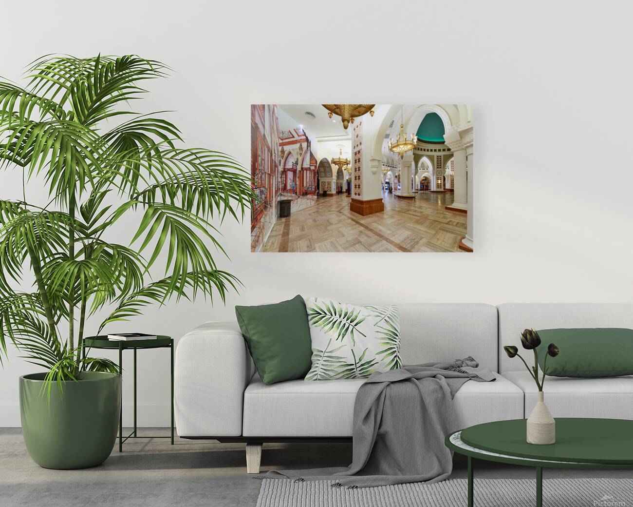 Ornate Middle Eastern interior with chandeliers in Dubai UAE Reproduction