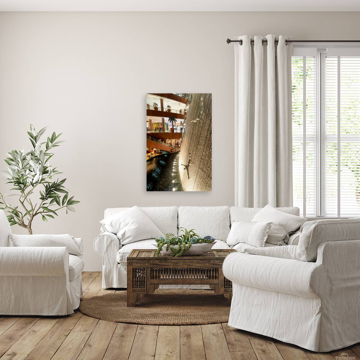 Diving figures at Dubai Mall waterfall attract many visitors Reproduction