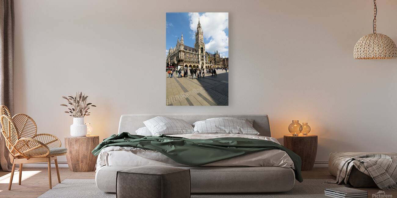 Visitors exploring Marienplatz near Munich Town Hall in Bavaria Reproduction