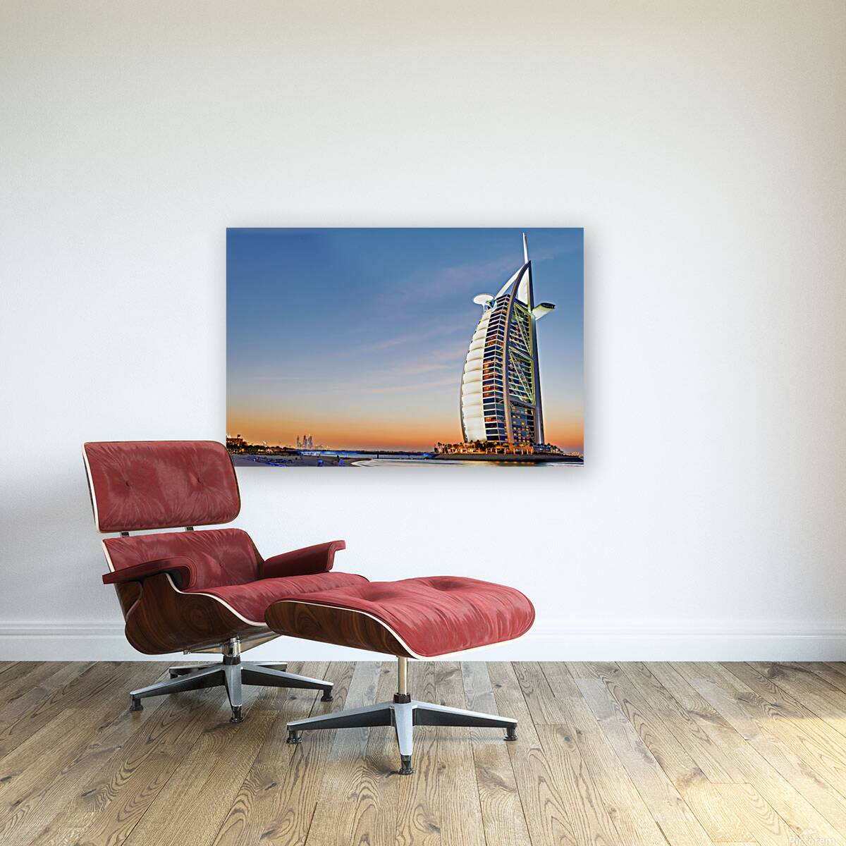 Burj Al Arab shines during sunset in Dubai UAE Reproduction