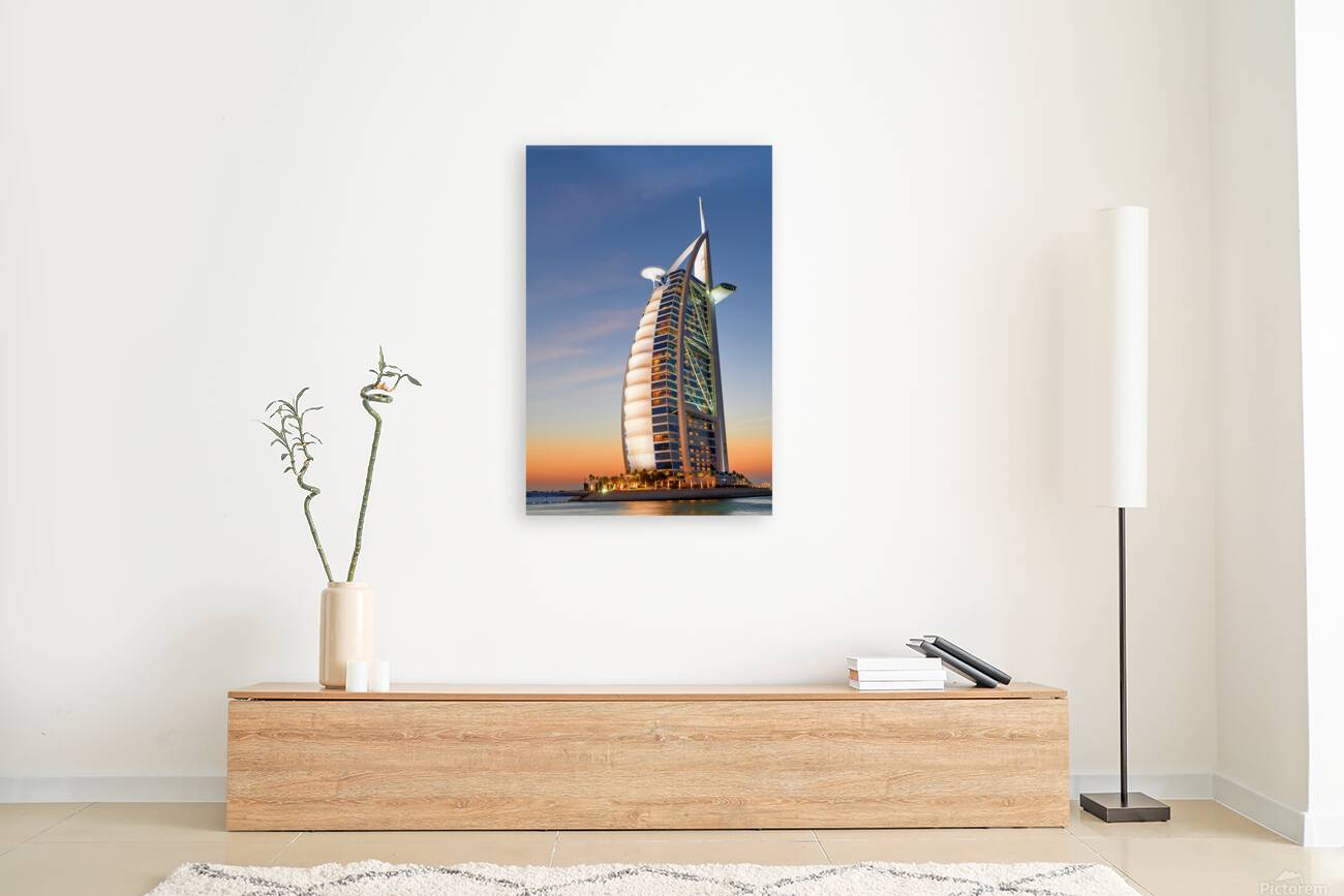 Burj Al Arab hotel at sunset in Dubai UAE with beautiful sky Reproduction