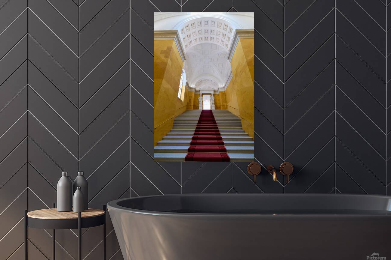 Steps in Residenz Palace in Munich with yellow walls and statues Reproduction