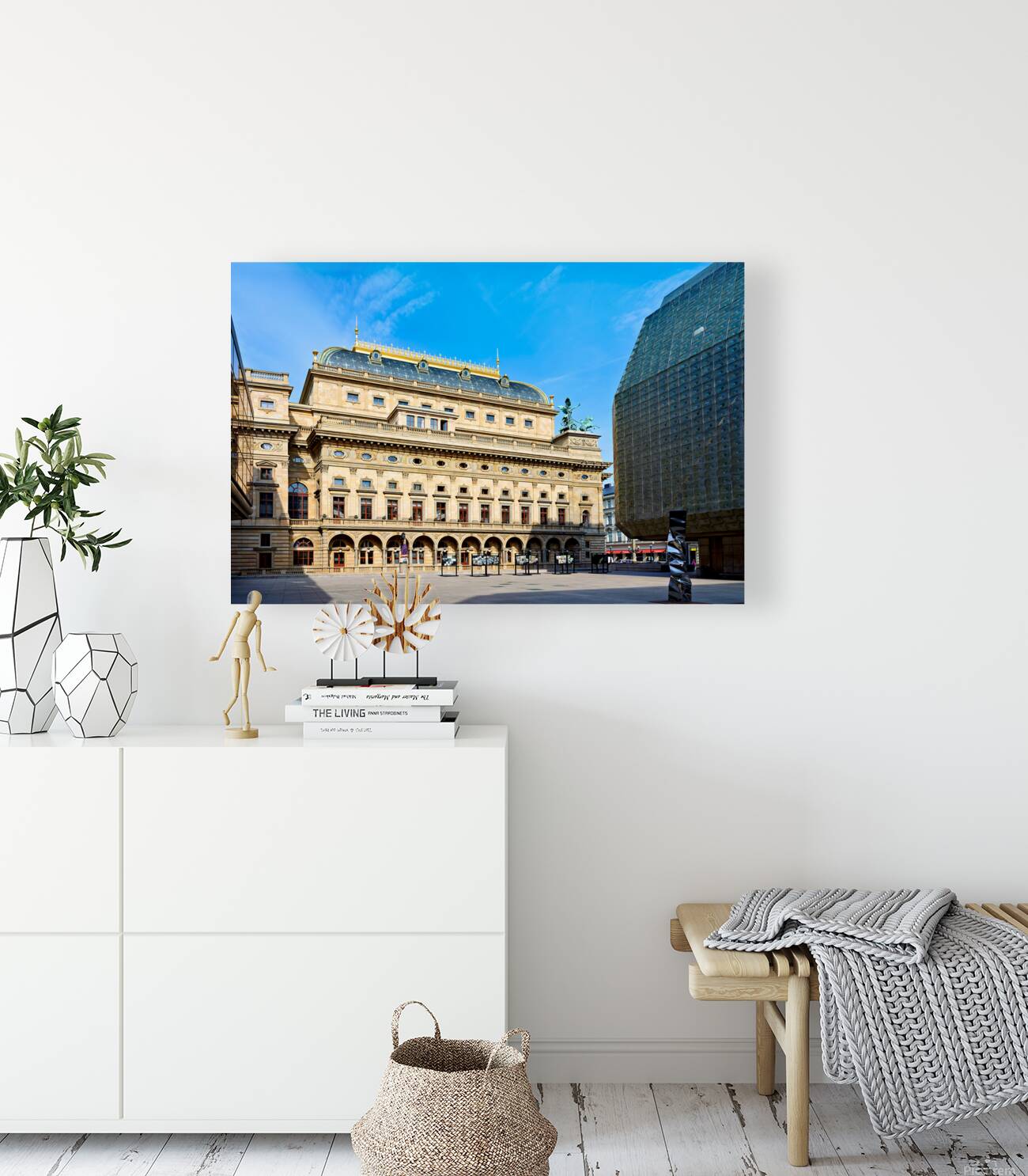 Pragues National Theatre and modern architecture contrast under Reproduction