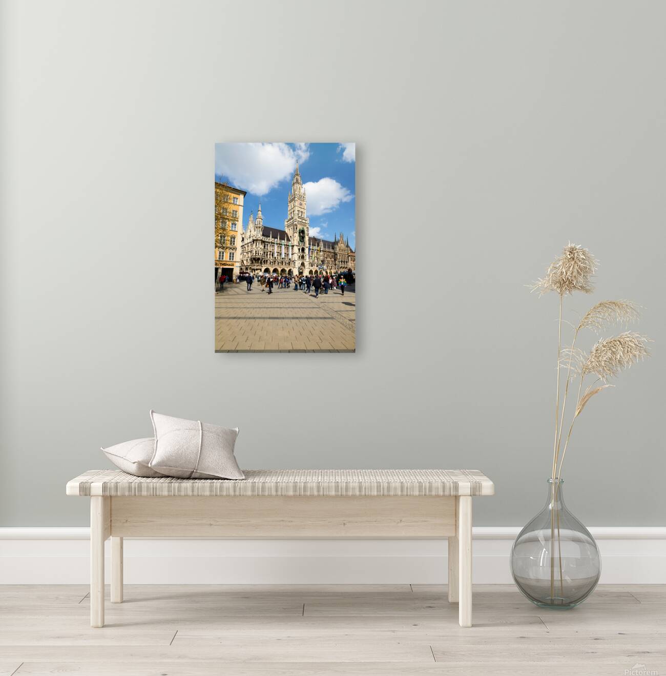 Crowd gathers near town hall in Marienplatz Munich Germany Reproduction