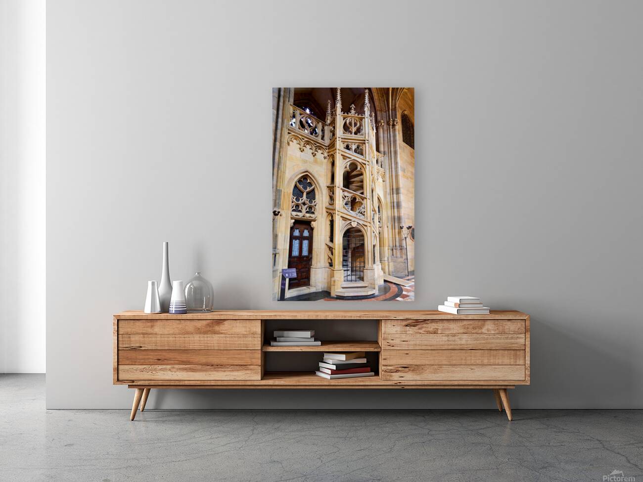 Ornate Gothic spiral staircase and architecture. Reproduction