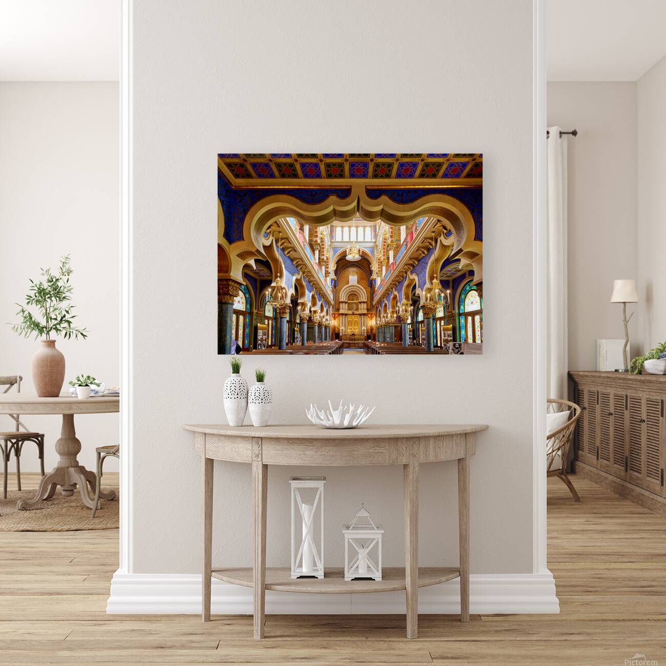 Stunning ornate synagogue interior featuring colorful arches an Reproduction