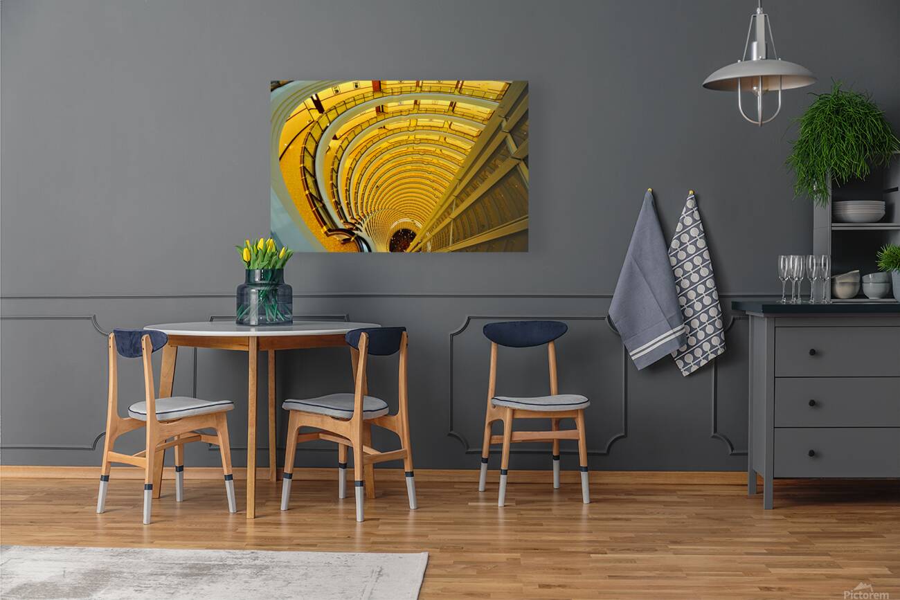 View down a multi story hotel atrium in Shanghai China Reproduction