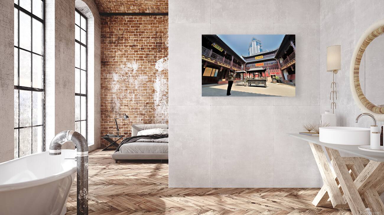 Incense offered at a Chinese temple courtyard in Shanghai Reproduction