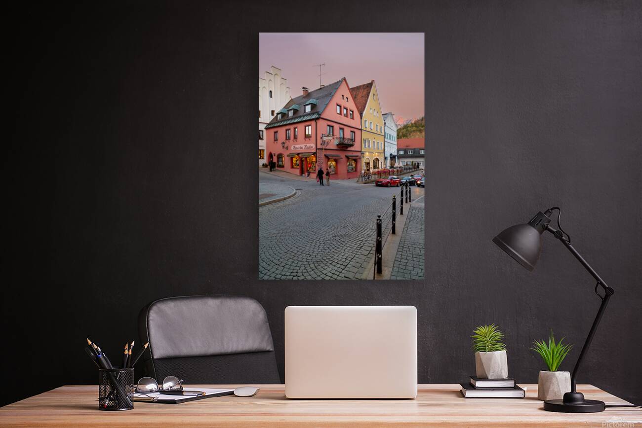 Streets of Fussen on the Romantic Road at dusk Reproduction