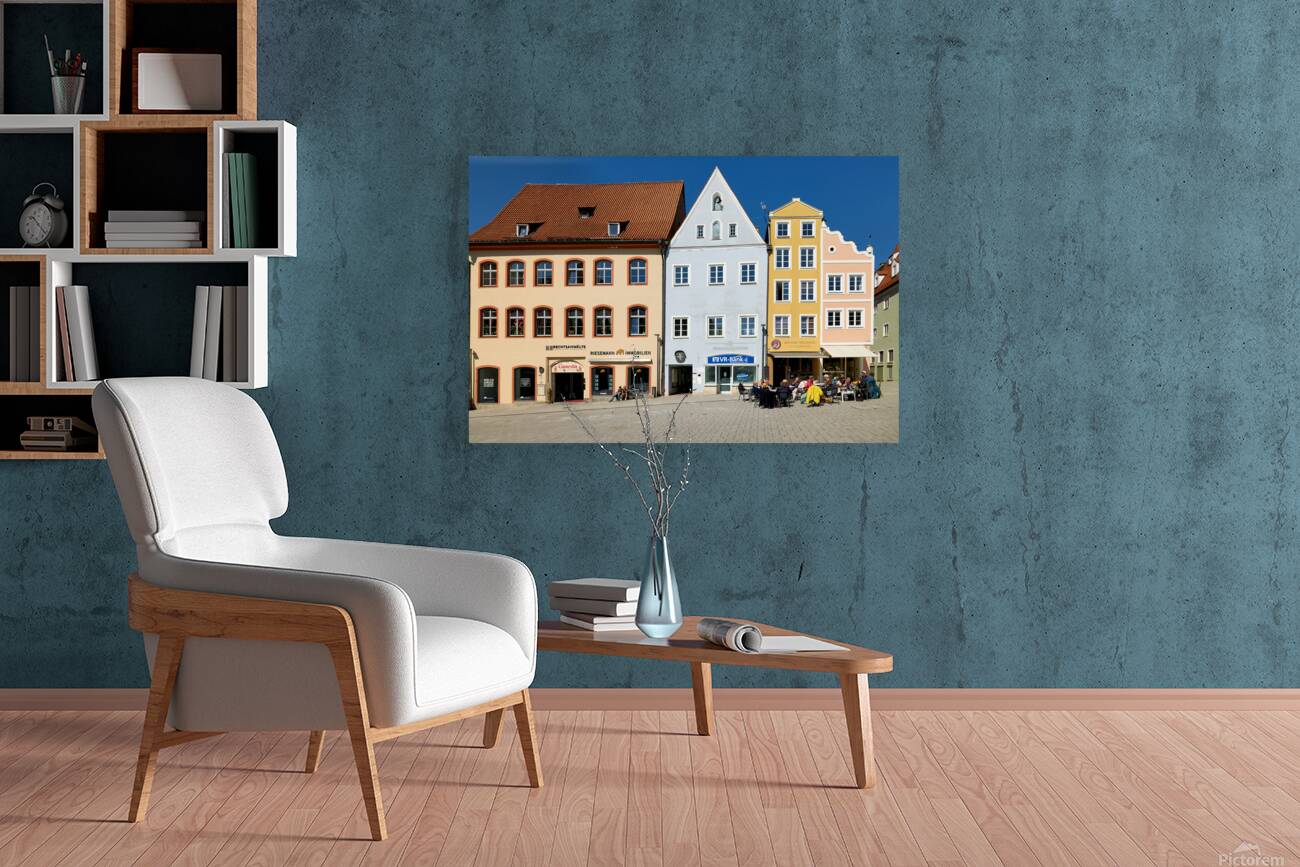 Visitors enjoy main square of Landsberg am Lech in Bavaria Germa Reproduction