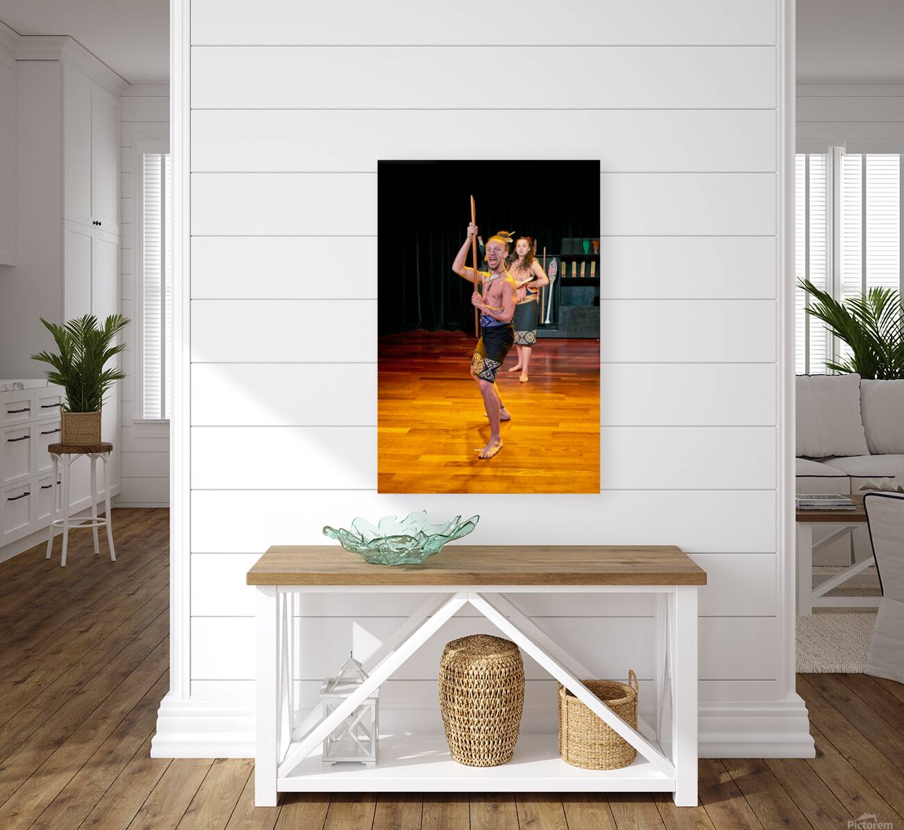 Two performers present a Maori haka dance in Auckland Reproduction