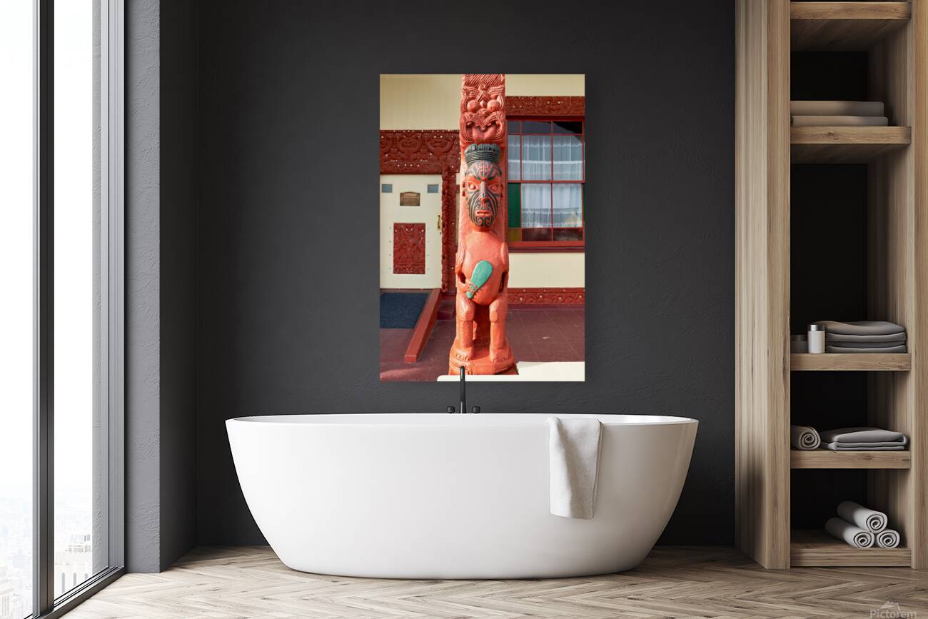 Maori carving at Whakarewarewa village in Rotorua New Zealand Reproduction